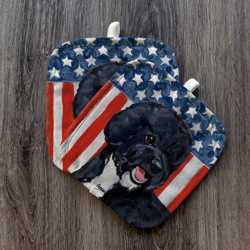Portuguese Water Dog Black  Americana Pot Holder Set