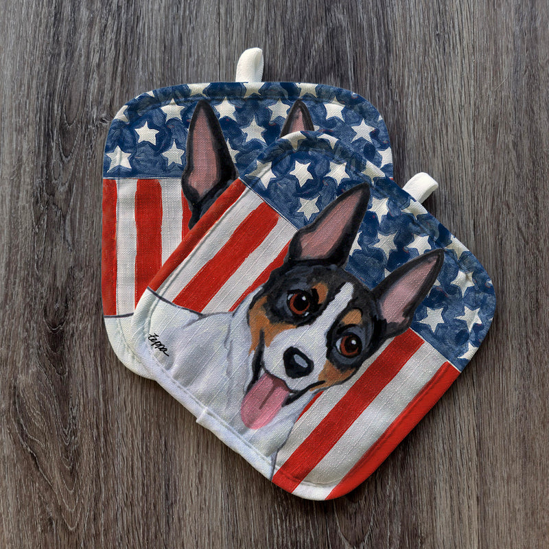 Rat Terrier  Americana Pot Holder Set