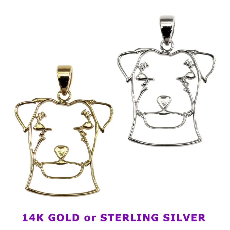 Russell Terrier in Sterling Silver Silhouette Head Pendant