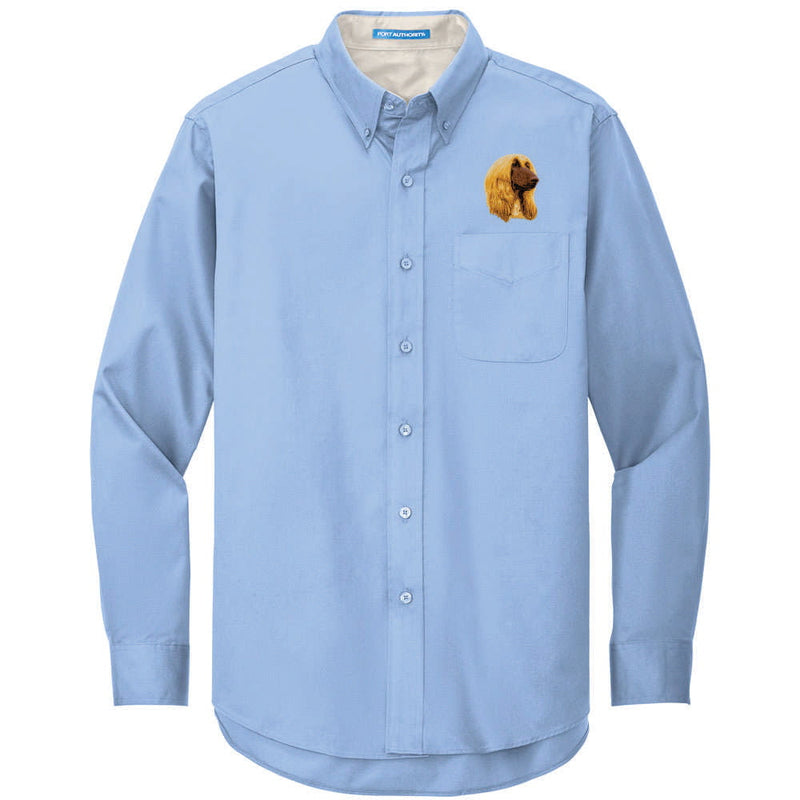 Afghan Hound Embroidered Long Sleeve Button Up Shirt