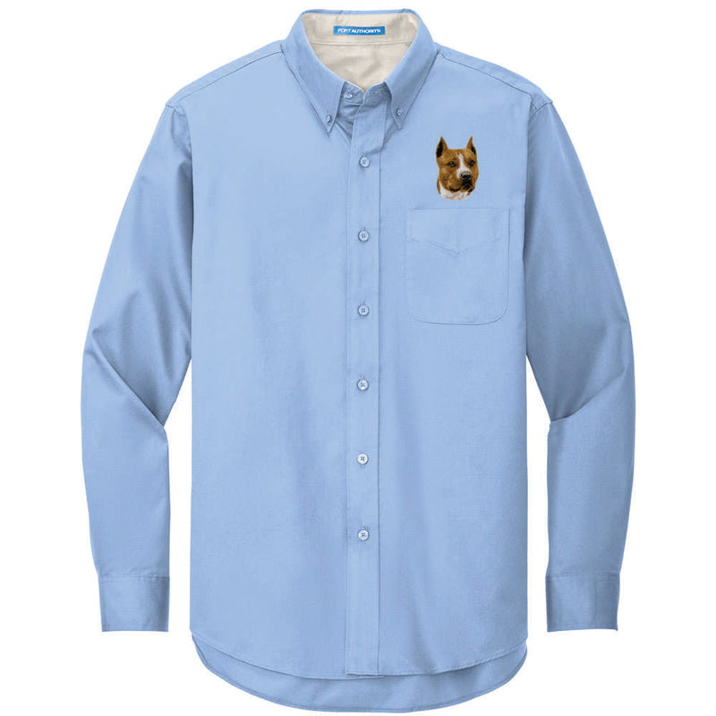 American Staffordshire Terrier Embroidered Long Sleeve Button Up Shirt