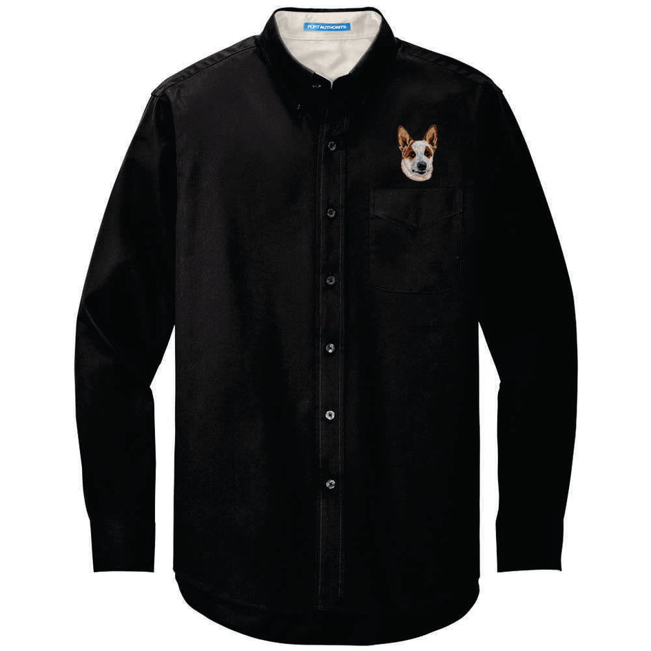 Australian Cattle Dog Embroidered Long Sleeve Button Up Shirt