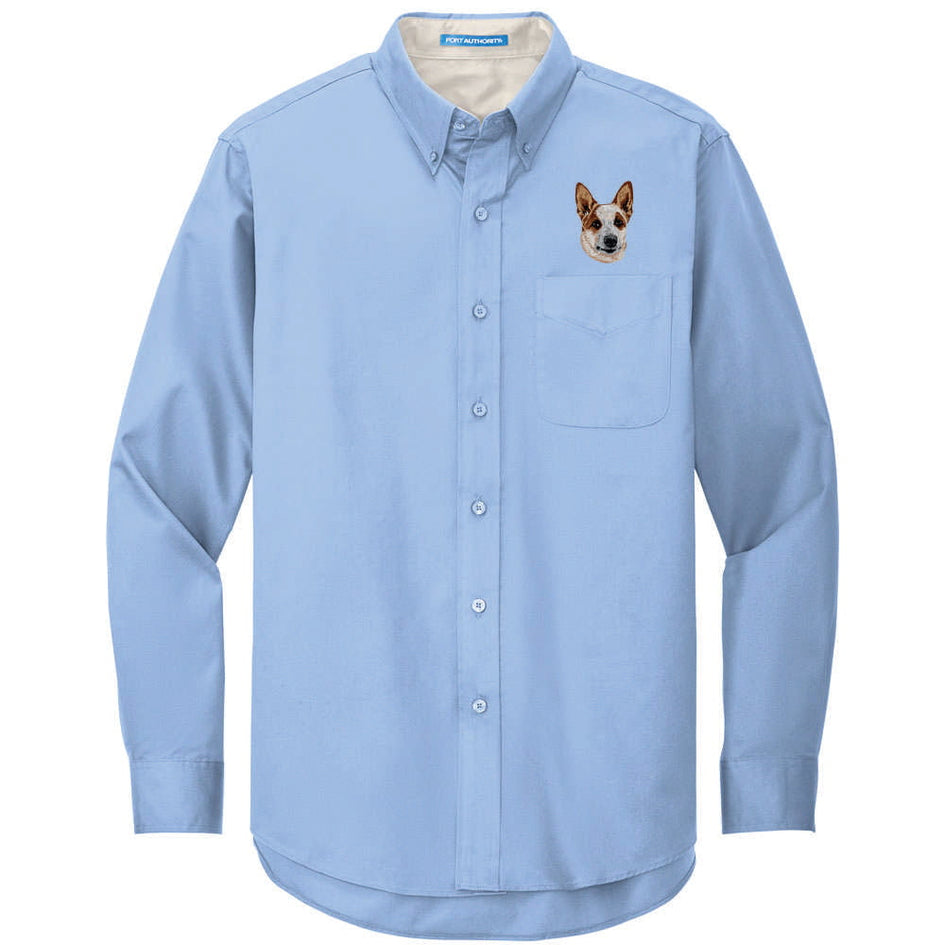 Australian Cattle Dog Embroidered Long Sleeve Button Up Shirt
