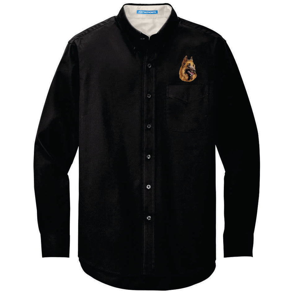Belgian Tervuren Embroidered Long Sleeve Button Up Shirt