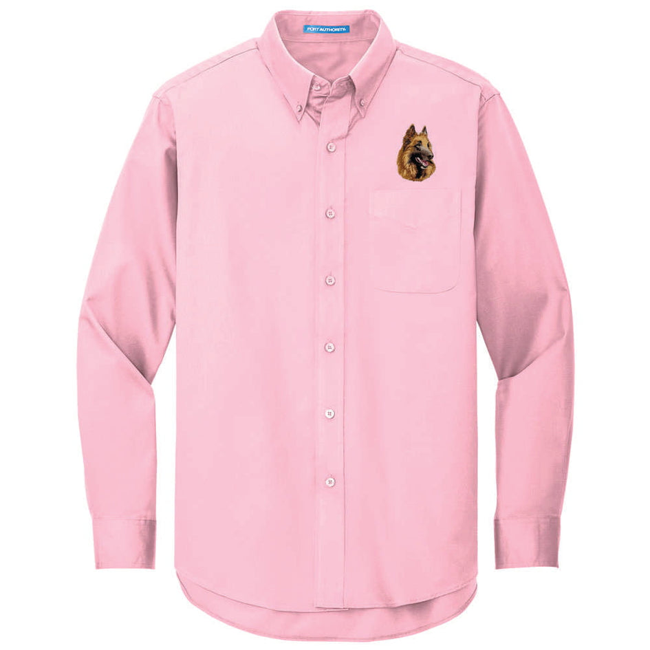 Belgian Tervuren Embroidered Long Sleeve Button Up Shirt