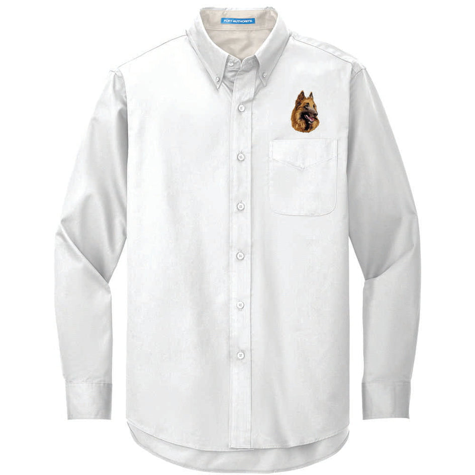 Belgian Tervuren Embroidered Long Sleeve Button Up Shirt