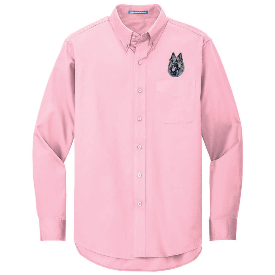 Belgian Tervuren Embroidered Long Sleeve Button Up Shirt