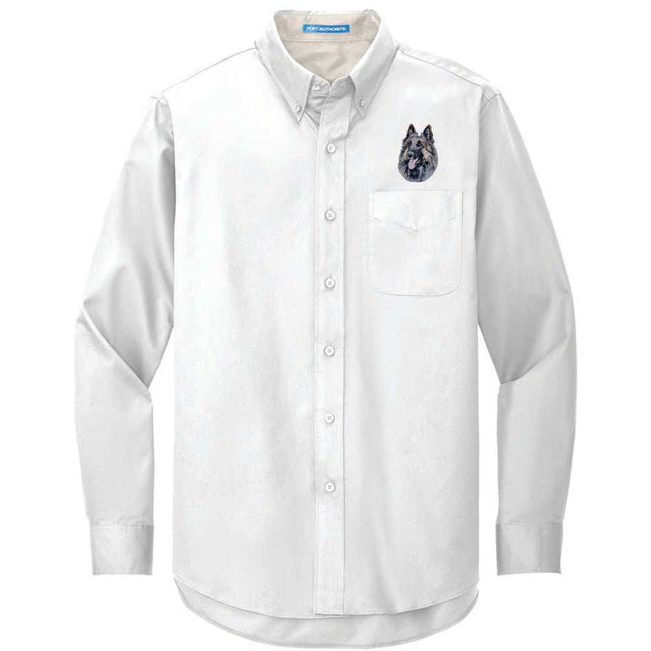 Belgian Tervuren Embroidered Long Sleeve Button Up Shirt