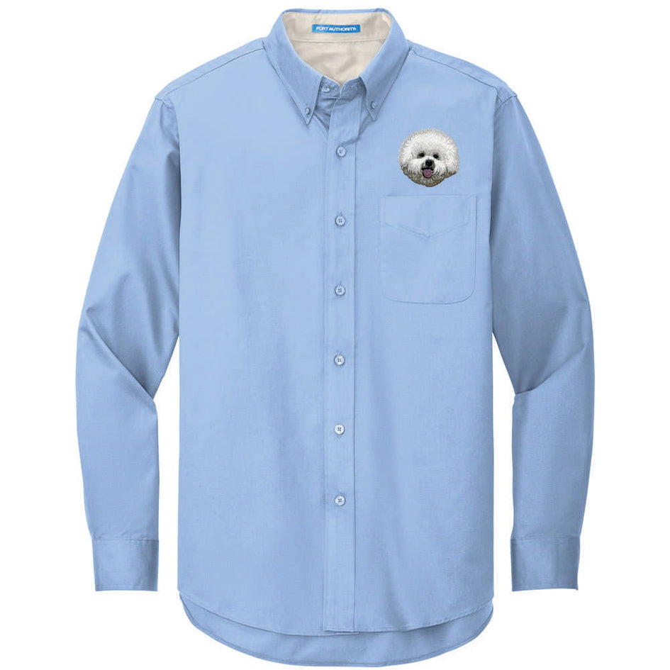 Bichon Frise Embroidered Long Sleeve Button Up Shirt
