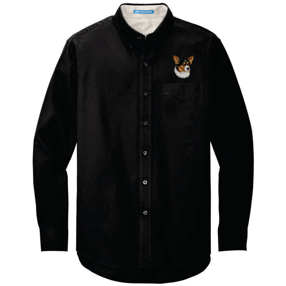 Cardigan Welsh Corgi Embroidered Long Sleeve Button Up Shirt