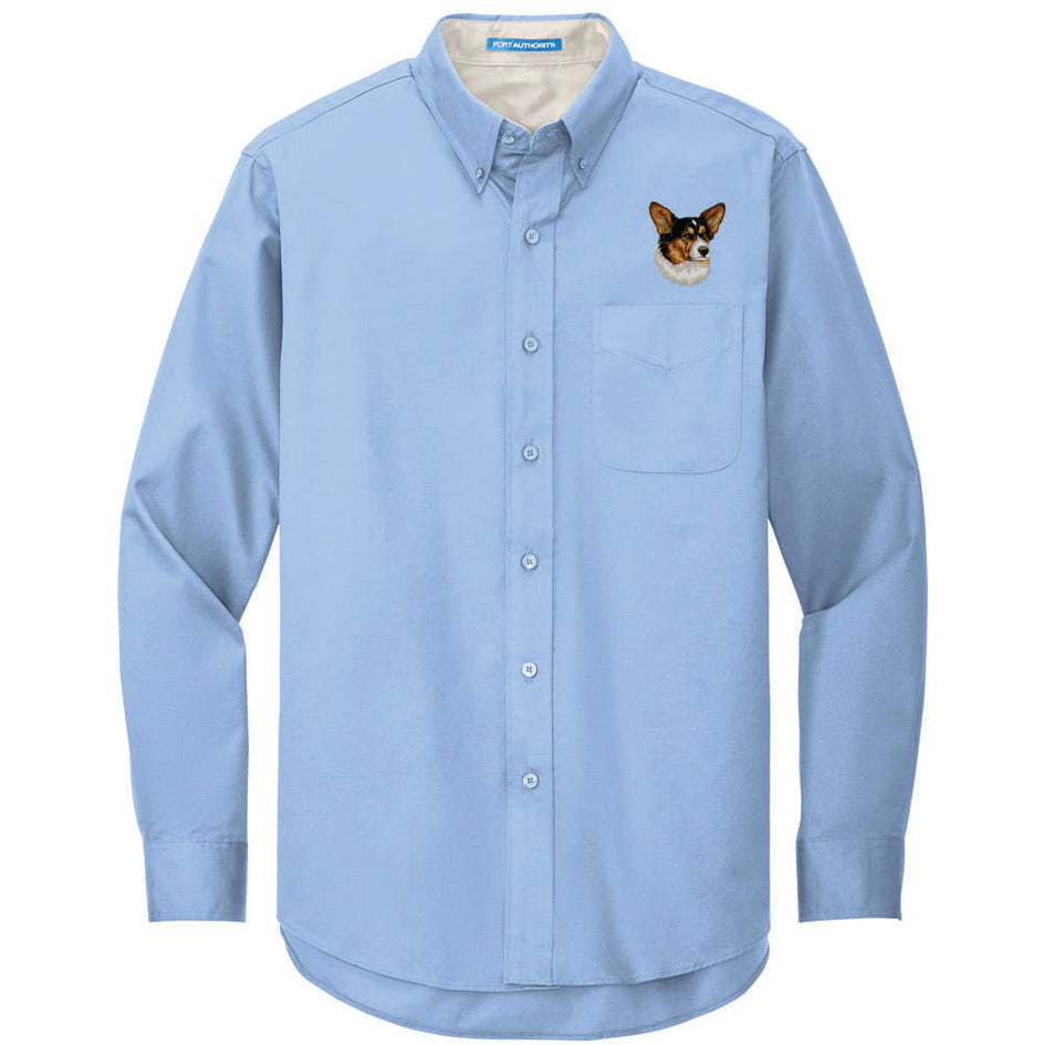 Cardigan Welsh Corgi Embroidered Long Sleeve Button Up Shirt