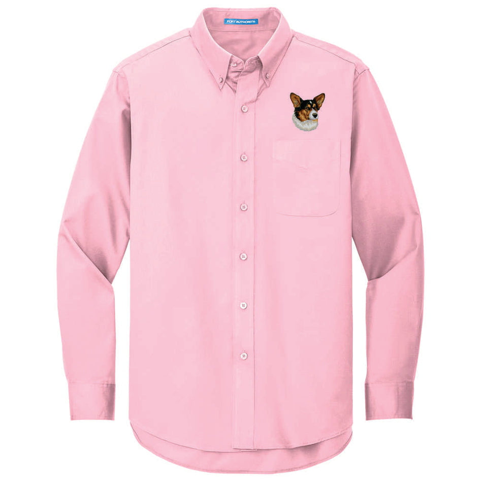 Cardigan Welsh Corgi Embroidered Long Sleeve Button Up Shirt
