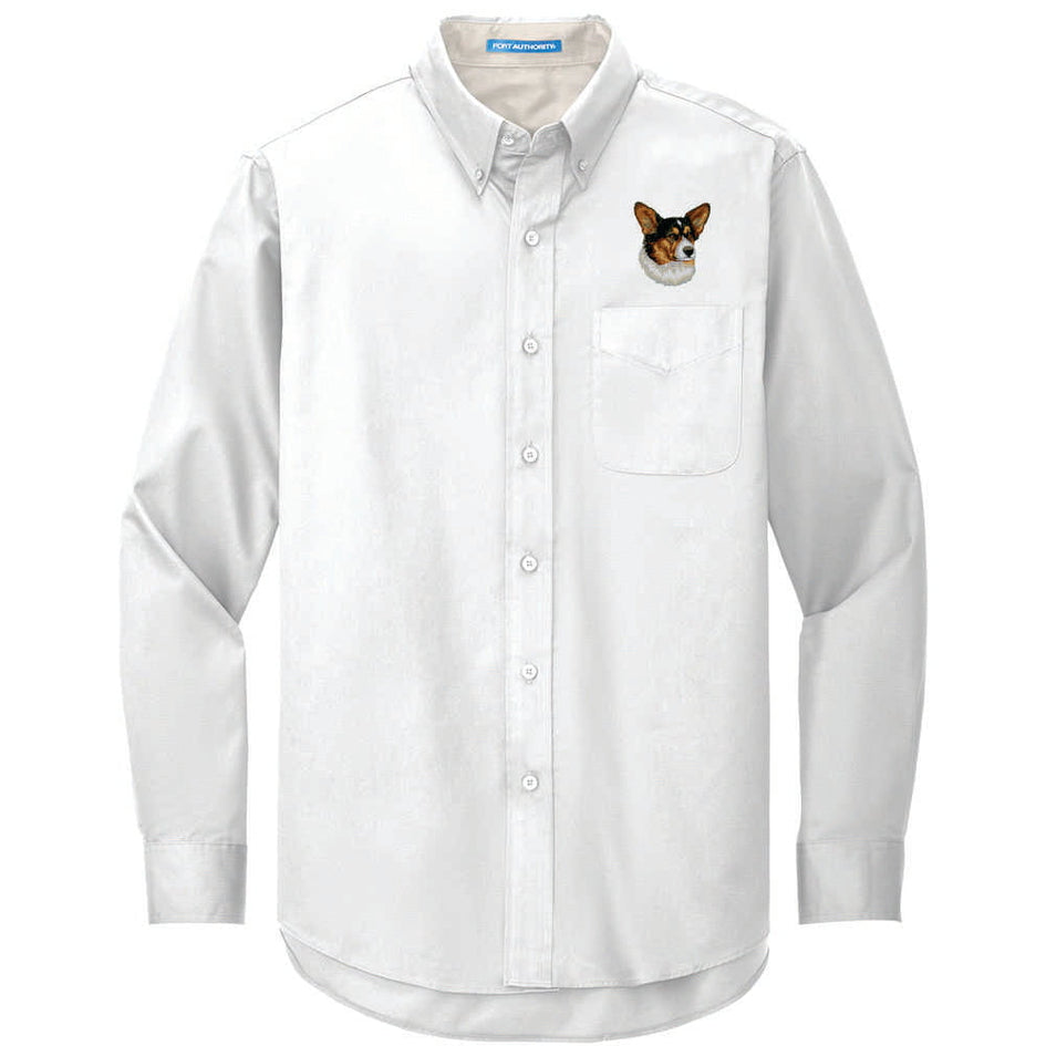 Cardigan Welsh Corgi Embroidered Long Sleeve Button Up Shirt
