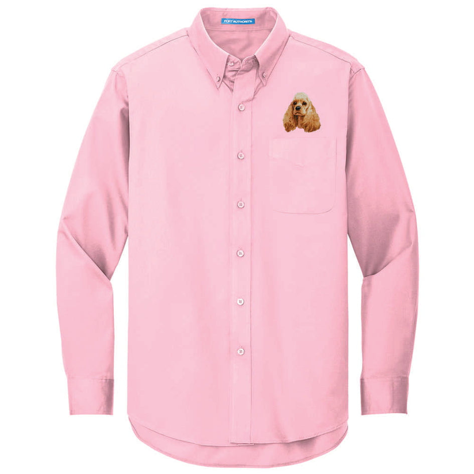 Cocker Spaniel Embroidered Long Sleeve Button Up Shirt