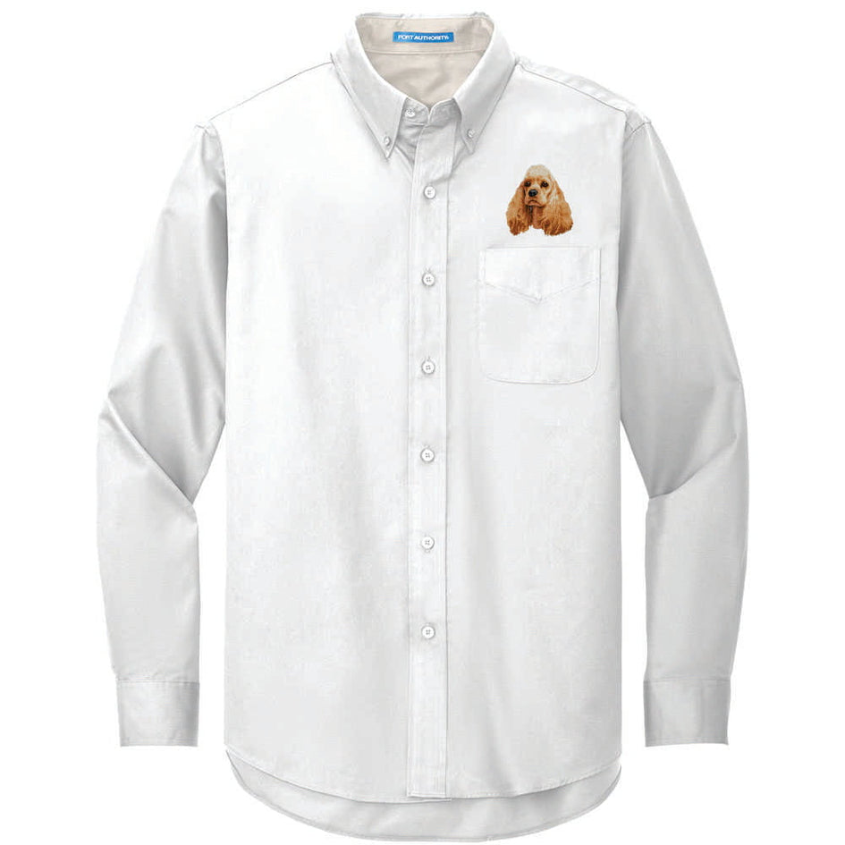 Cocker Spaniel Embroidered Long Sleeve Button Up Shirt