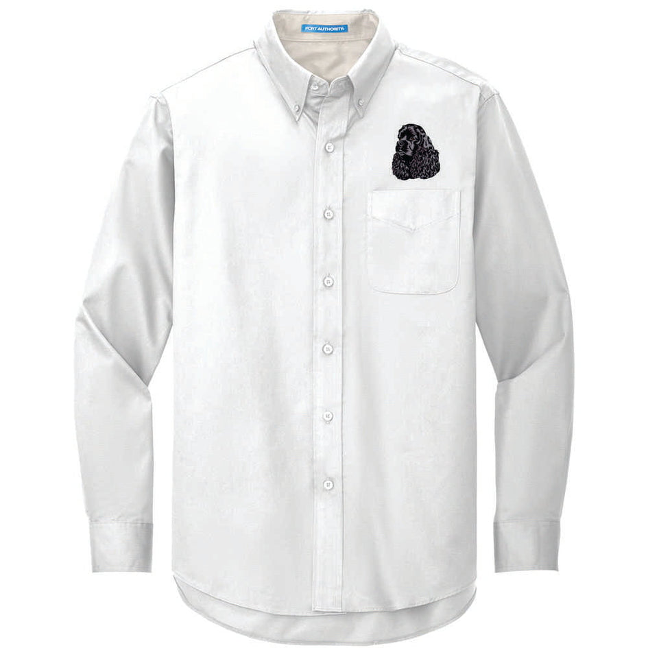 Cocker Spaniel Embroidered Long Sleeve Button Up Shirt