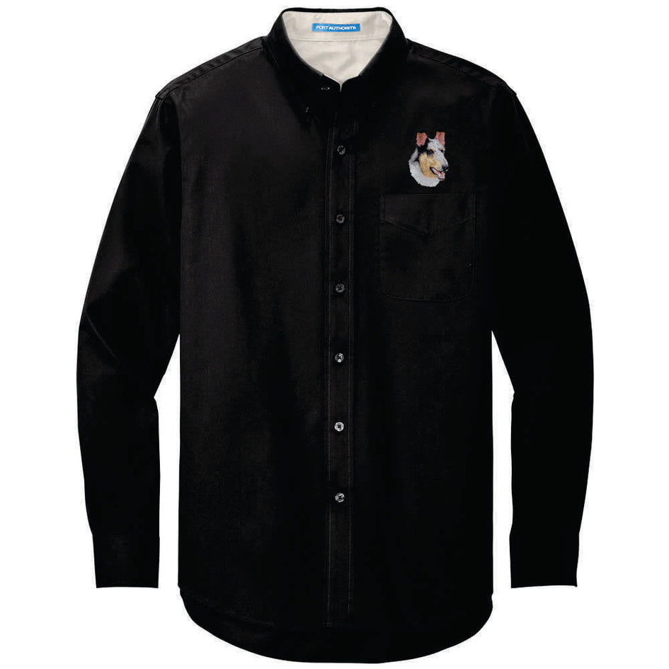 Collie Embroidered Long Sleeve Button Up Shirt