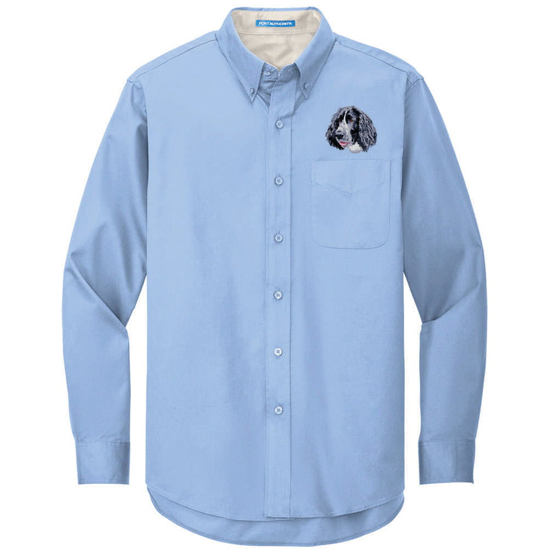 English Springer Spaniel Embroidered Long Sleeve Button Up Shirt