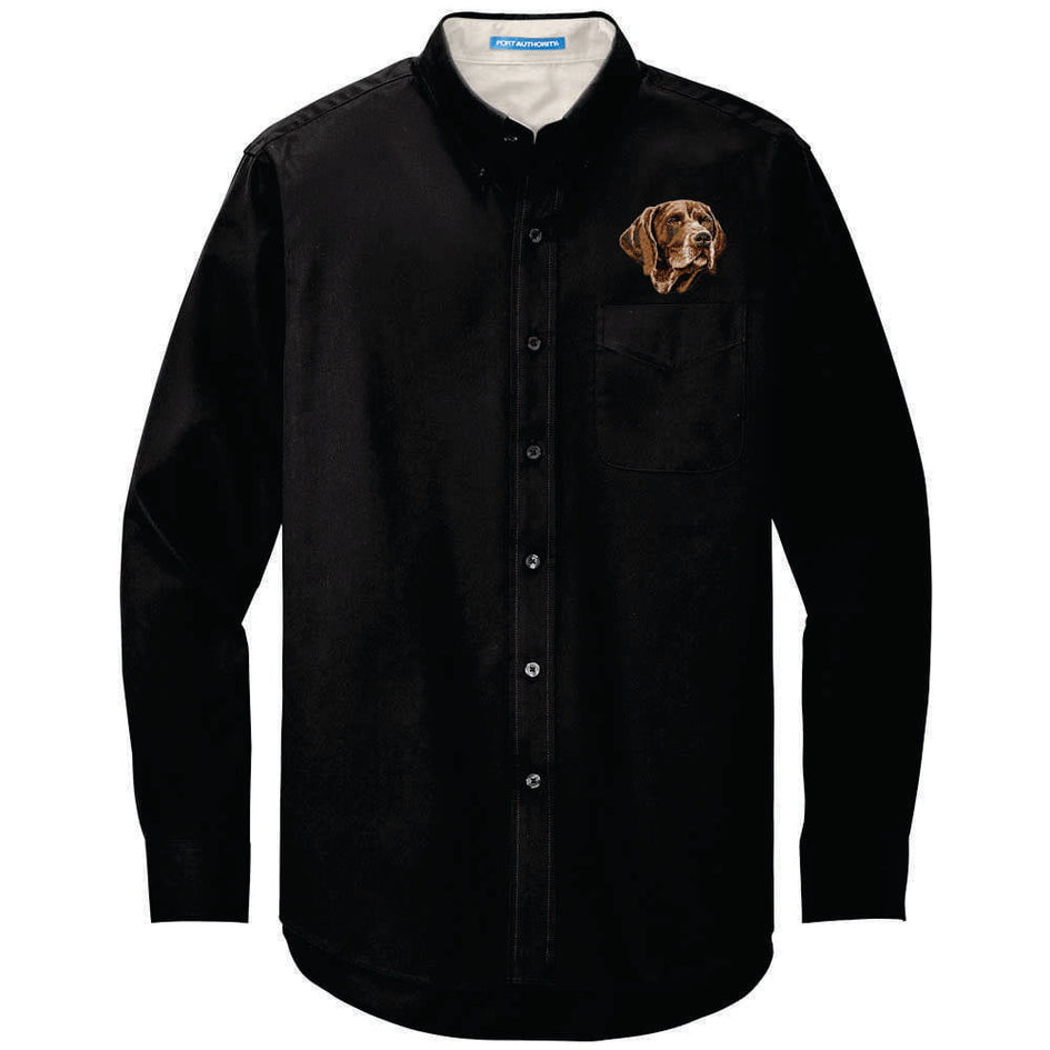 German Wirehaired Pointer Embroidered Long Sleeve Button Up Shirt