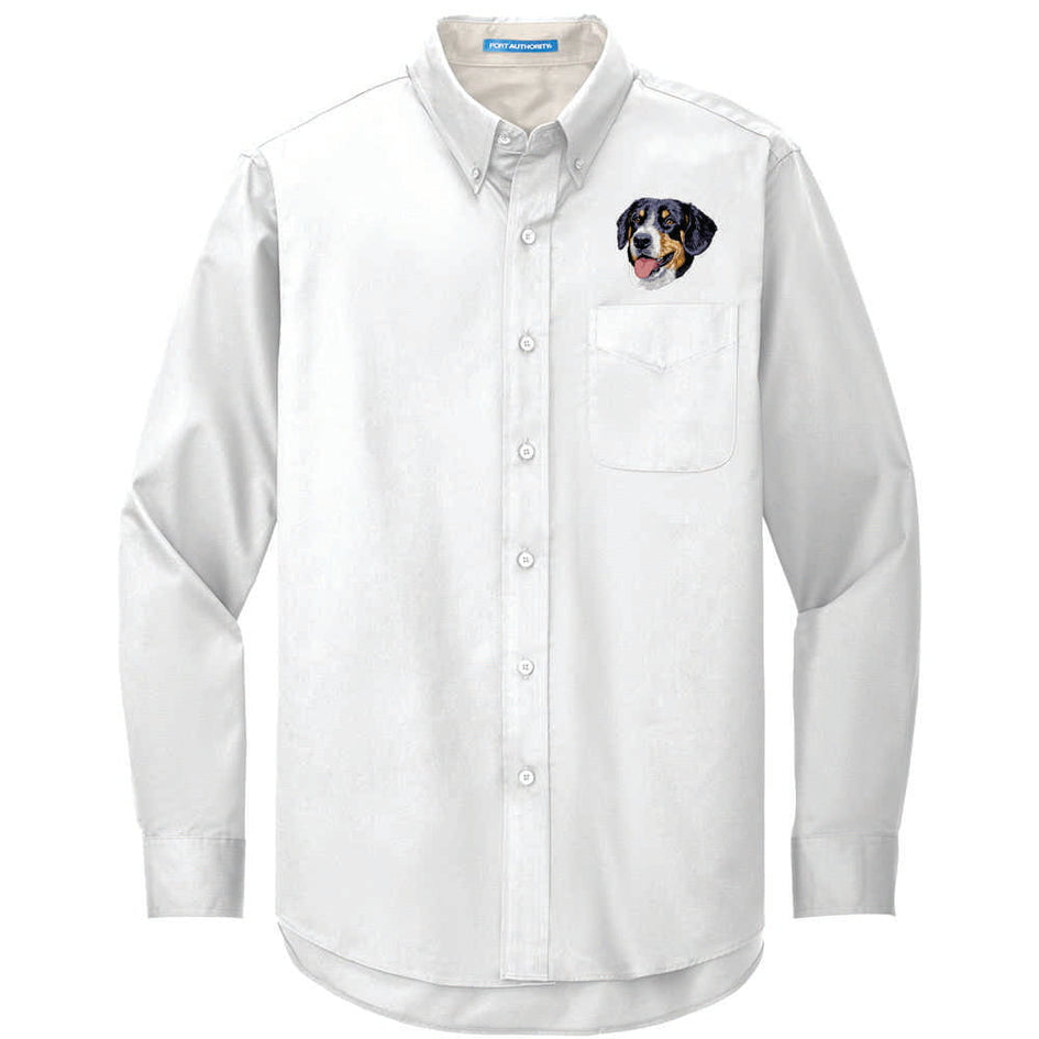 Greater Swiss Mountain Dog Embroidered Long Sleeve Button Up Shirt