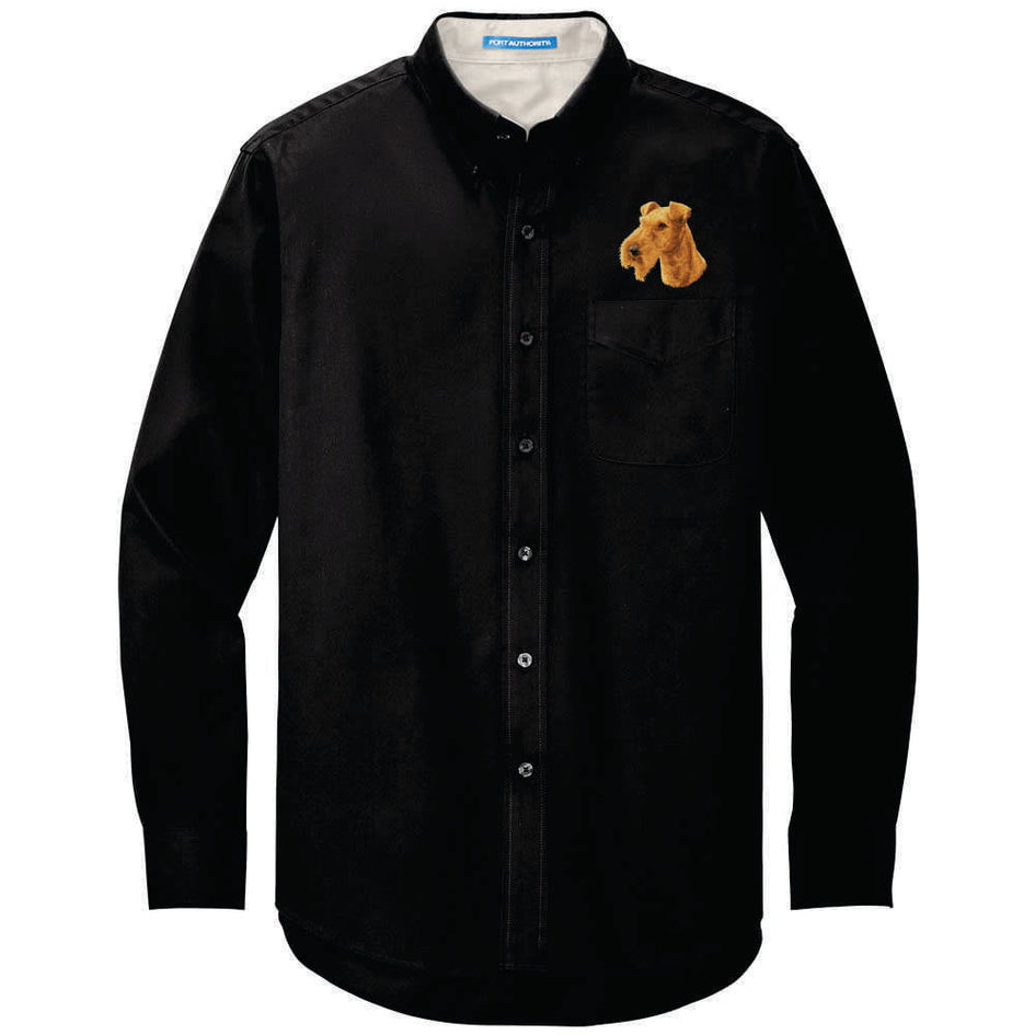 Irish Terrier Embroidered Long Sleeve Button Up Shirt