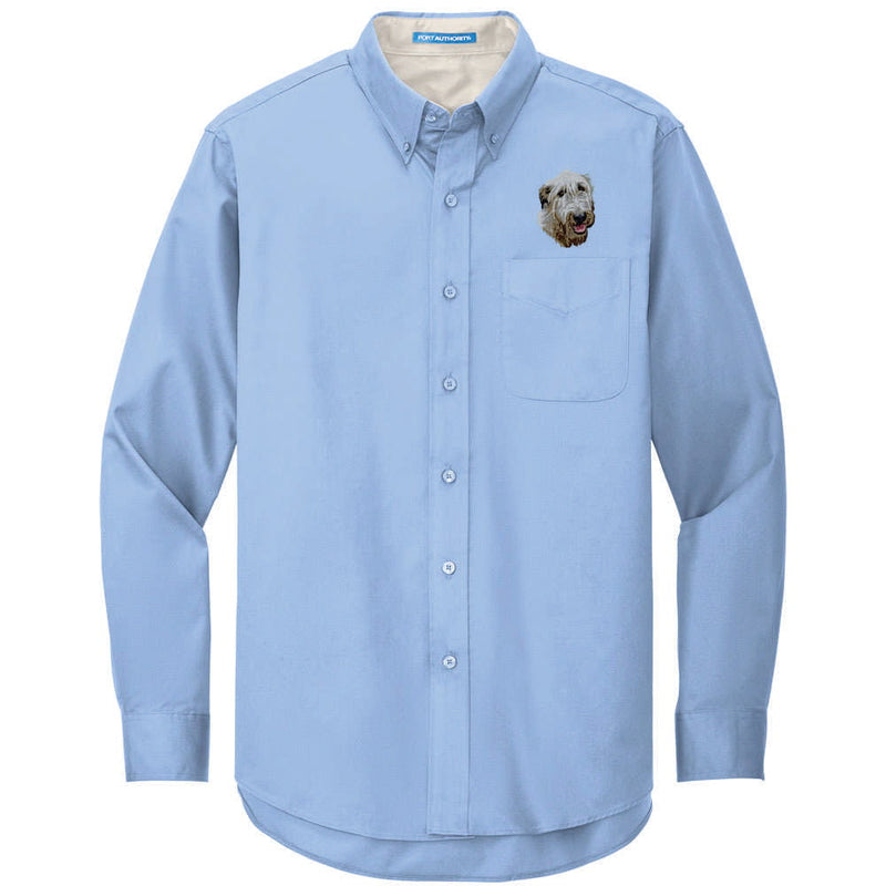Irish Wolfhound Embroidered Long Sleeve Button Up Shirt