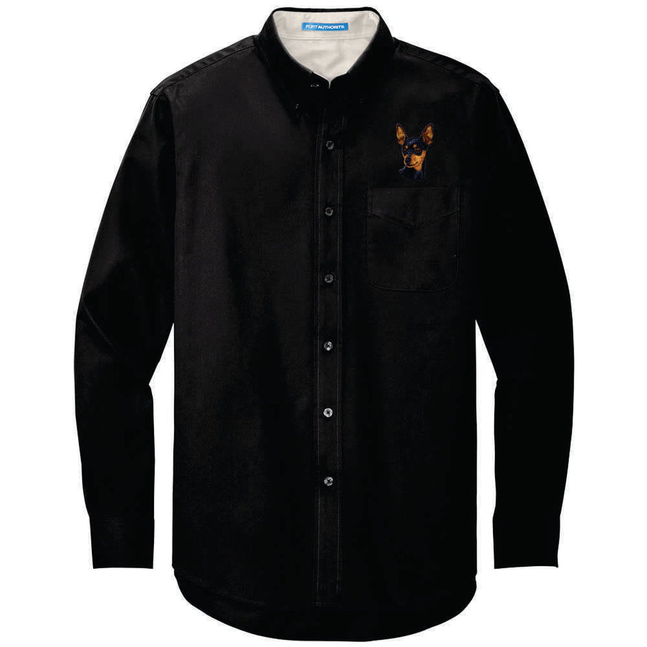 Miniature Pinscher Embroidered Long Sleeve Button Up Shirt