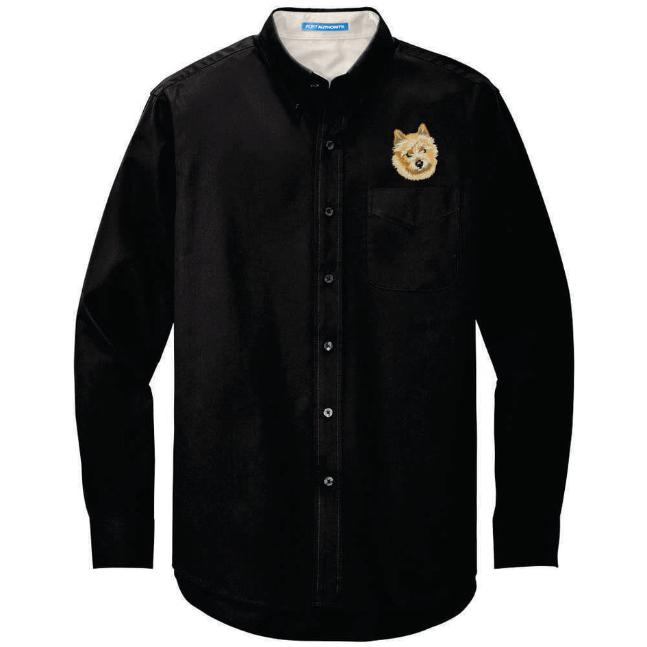 Norwich Terrier Embroidered Long Sleeve Button Up Shirt