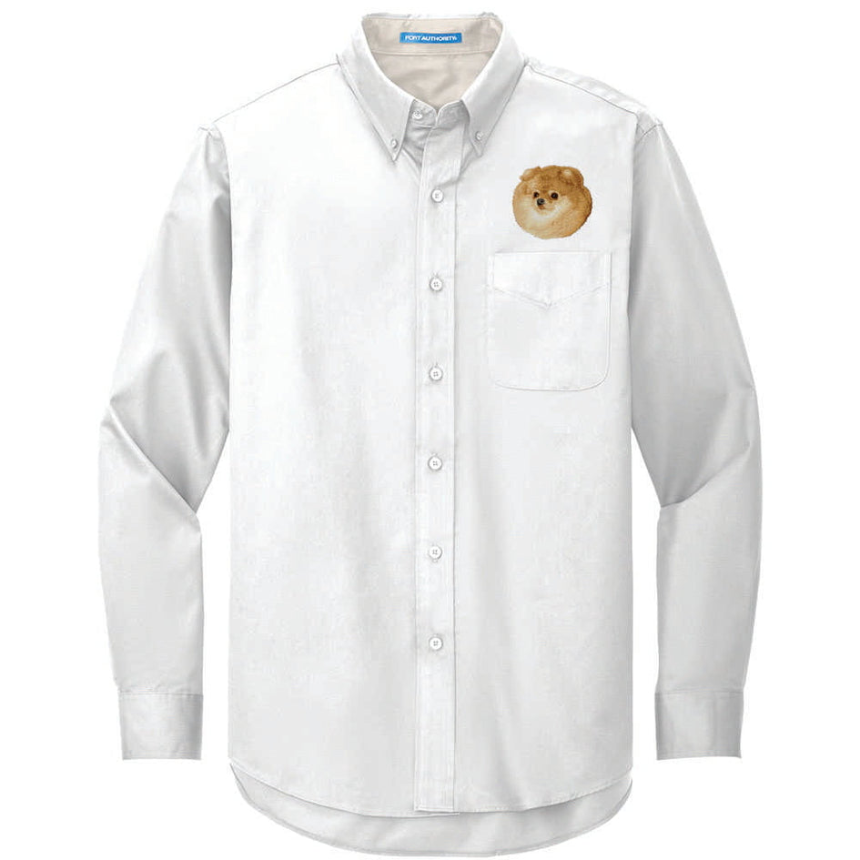 Pomeranian Embroidered Long Sleeve Button Up Shirt
