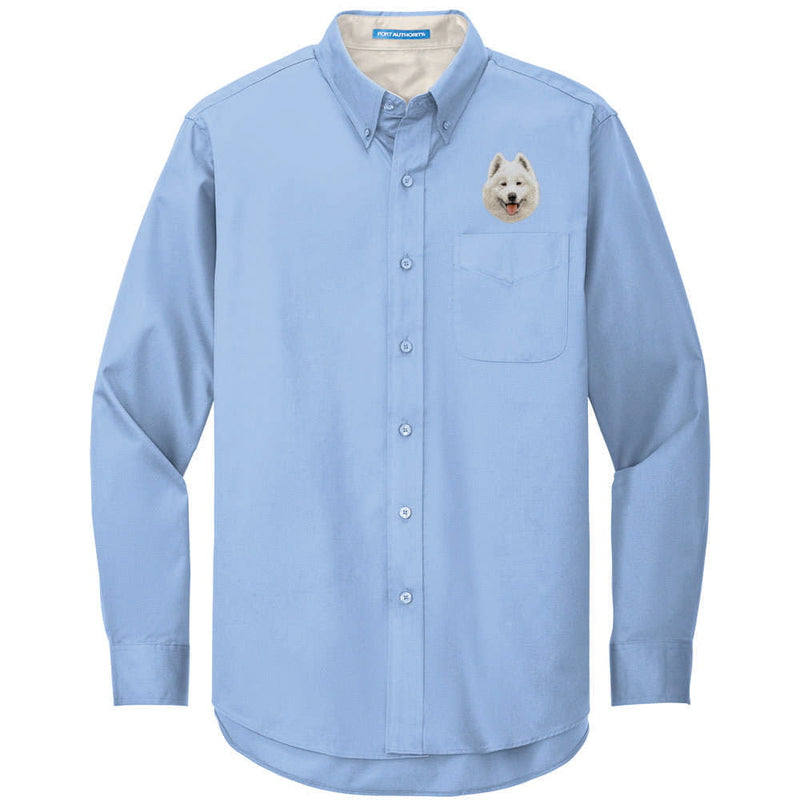 Samoyed Embroidered Long Sleeve Button Up Shirt