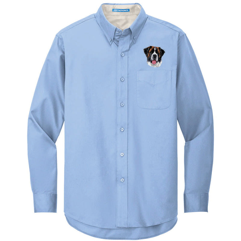Saint Bernard Embroidered Long Sleeve Button Up Shirt