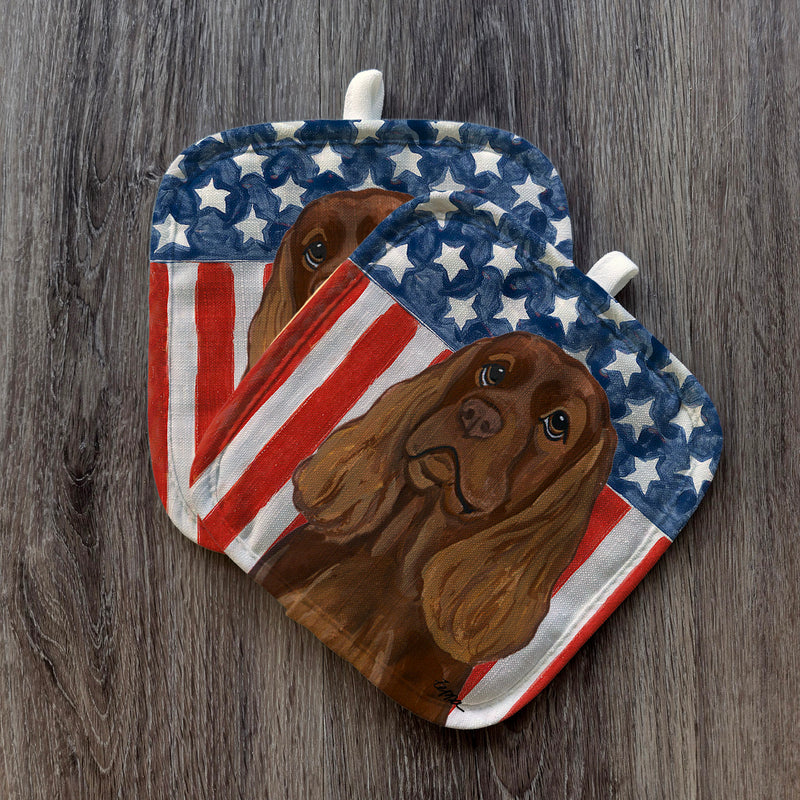 Sussex Spaniel  Americana Pot Holder Set