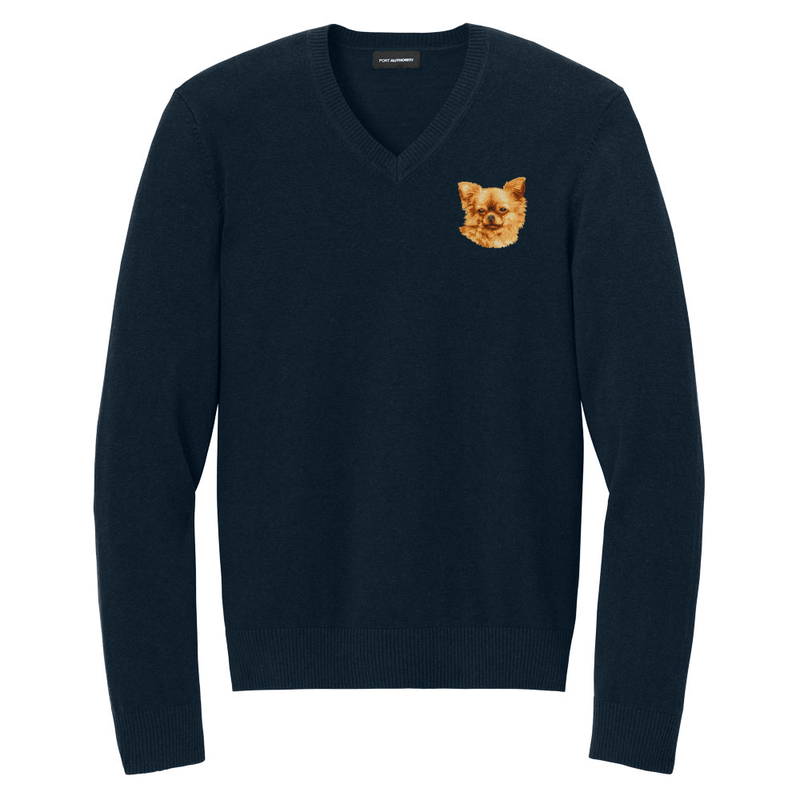 Chihuahua Embroidered V-Neck Sweater