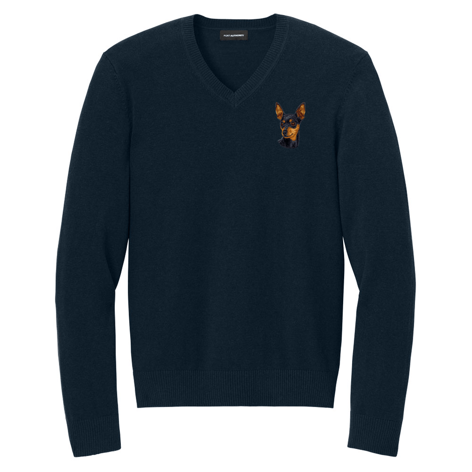 Miniature Pinscher Embroidered V-Neck Sweater