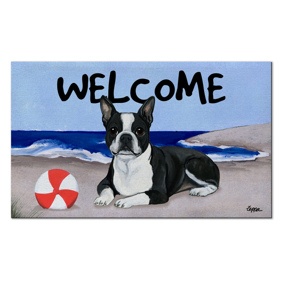 Boston Terrier Lying Welcome Mat