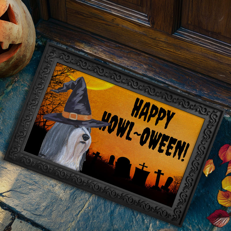 Bearded Collie HAPPY HOWL-OWEEN Welcome Mat