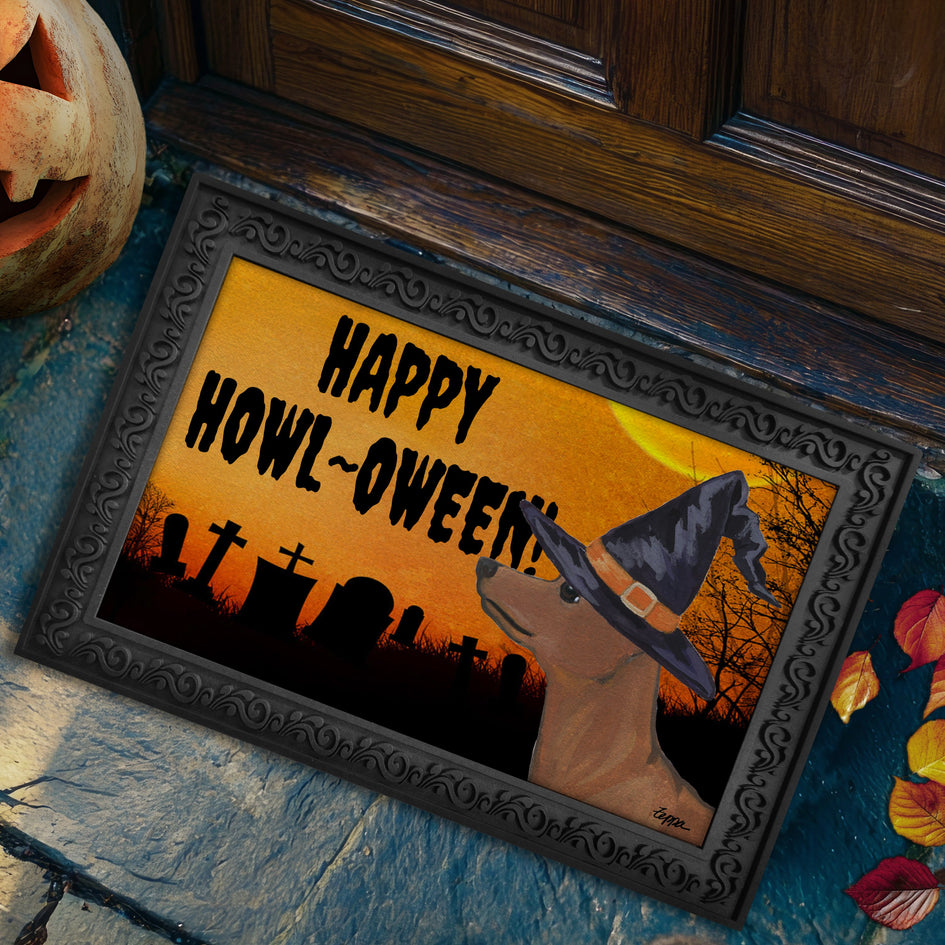 Miniature Pinscher HAPPY HOWL-OWEEN Welcome Mat