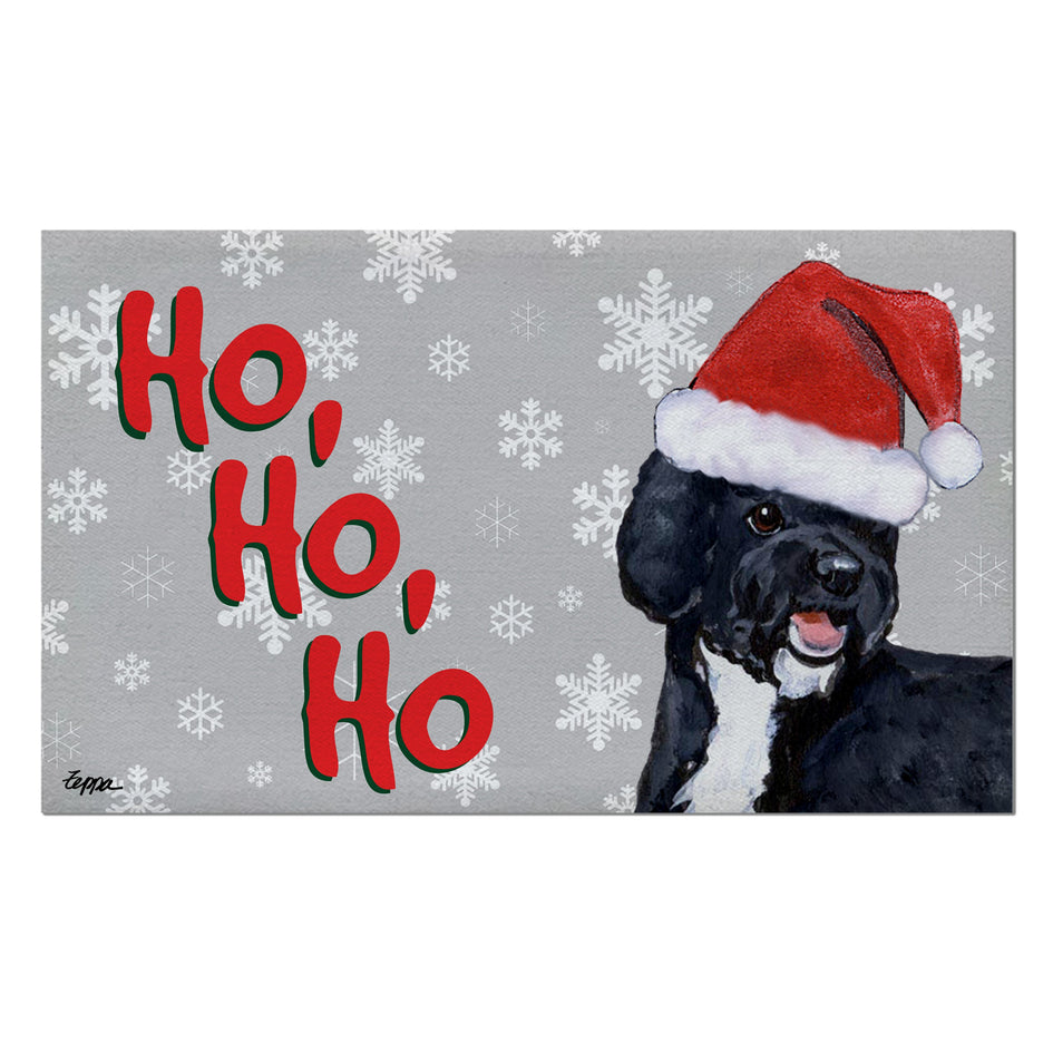 Portuguese Water Dog Black Holiday Welcome Mat