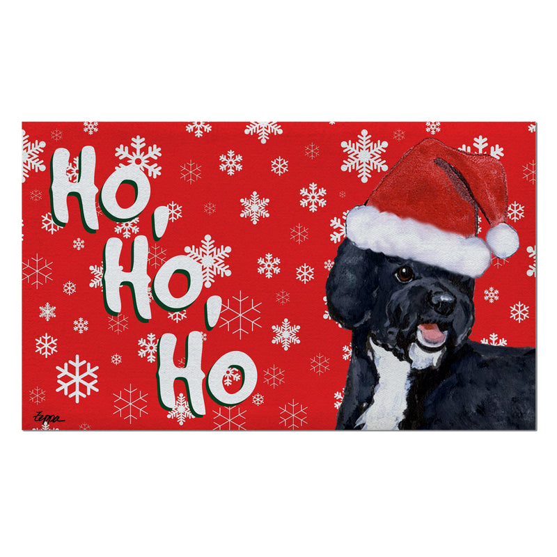 Portuguese Water Dog Black Holiday Welcome Mat
