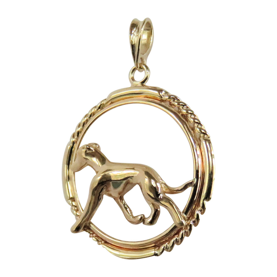 Whippet in 14K Gold Braided Circle Pendant