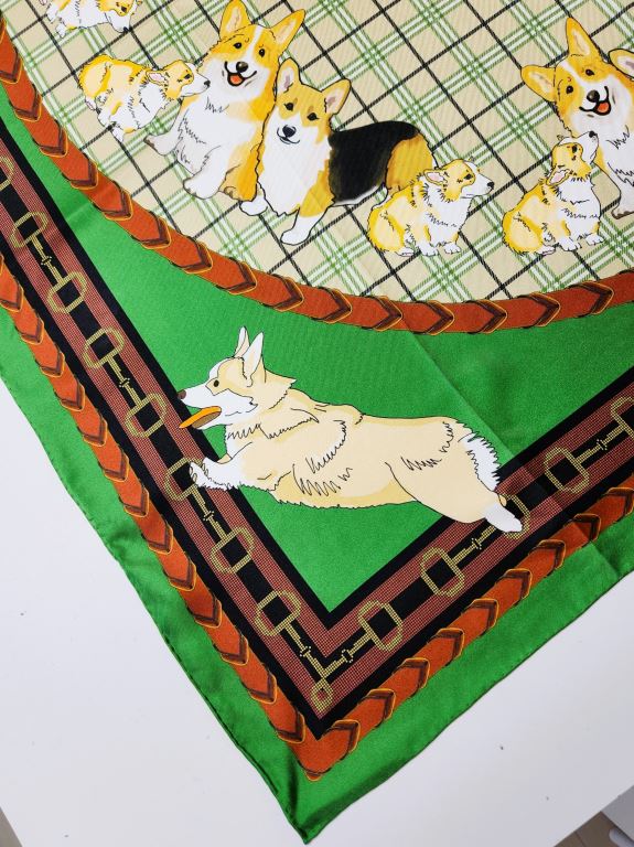 Pembroke Welsh Corgi Green Silk Scarf