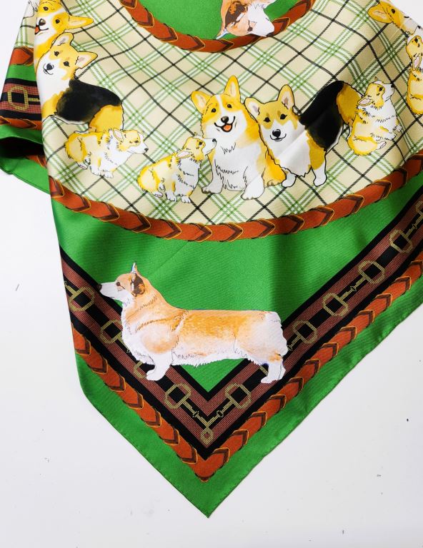 Pembroke Welsh Corgi Green Silk Scarf