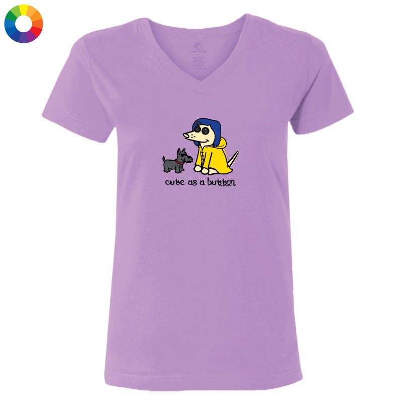 Cute as a Button  - Ladies T-Shirt V-Neck