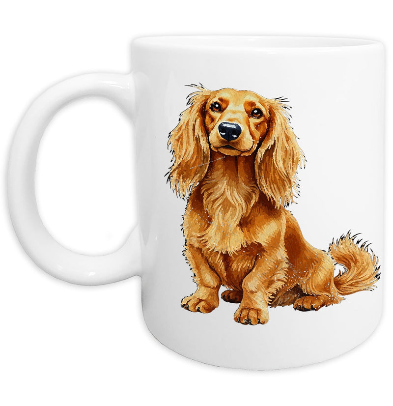 Dachshund (Red - Long Hair) Watercolor - Ceramic Mug