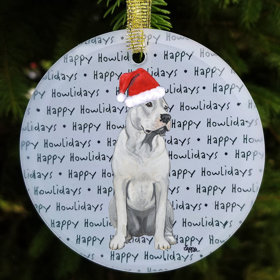 Dogo Argentino "Happy Howlidays" Ornament