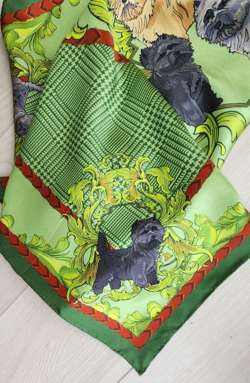 Cairn Terrier Green Square Silk Scarf
