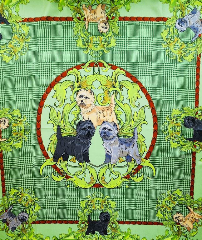 Cairn Terrier Green Square Silk Scarf
