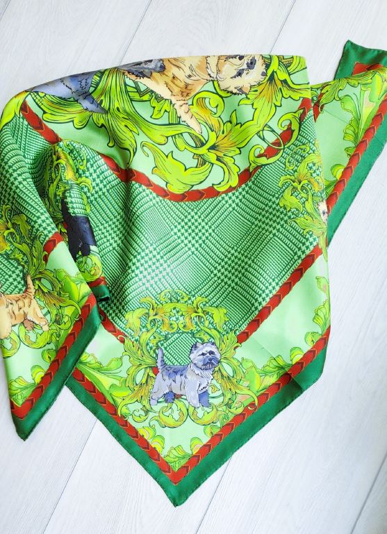 Cairn Terrier Green Square Silk Scarf