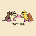 a graphic of four cartoon dogs on roller skates and the text 'fight club'