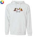A white pullover hoodie with a graphic of four cartoon dogs wearing pink boxing gloves and the text 'fight club' printed on the chest, shown on a plain white background.
